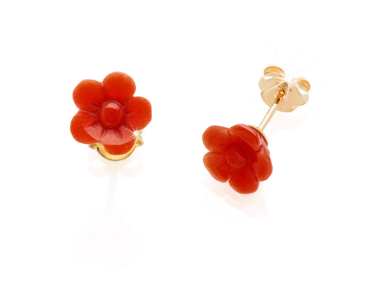 Boucles d'oreilles en Corail - Marguerites